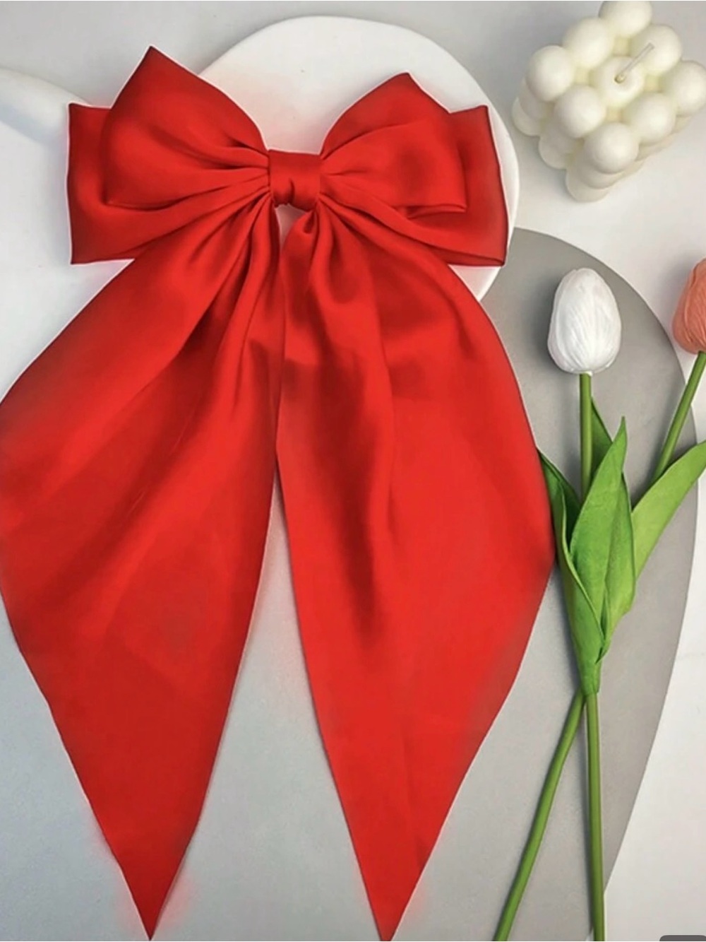 Red Satin Bow Hair Accessory